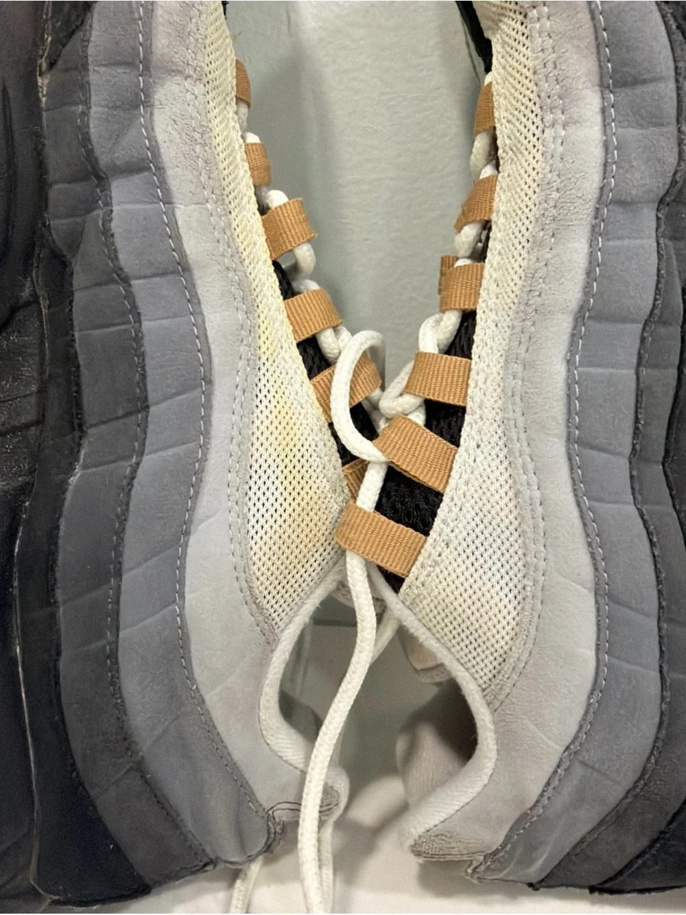 Nike Men's Black Gray Tan Air Max Sneakers with Yellow Logo